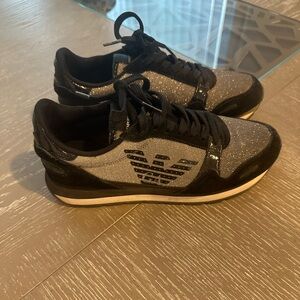 Emporio Armani Women’s Sparkling Black and Gray Sneakers